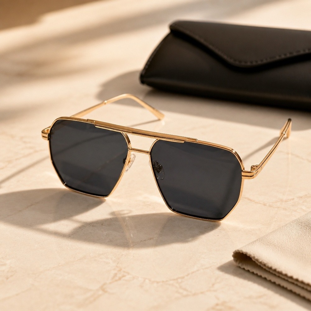 SOJOS SJ1161 Gold Navigator Sunglasses Mens Womens UV400 Dark Lens NEW